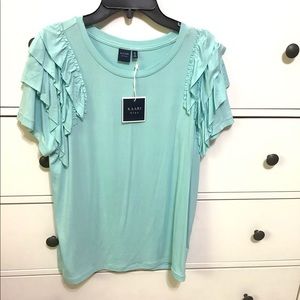 New KAARI Shirt, Ruffle Short Sleeves Women Medium
